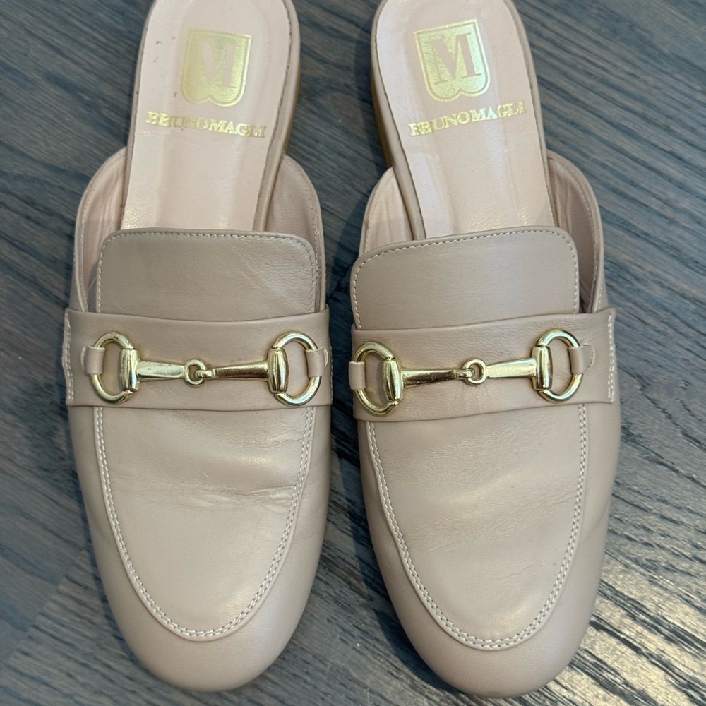 Bruno Magli Women's Dalia Sand  mules with Gold Detail